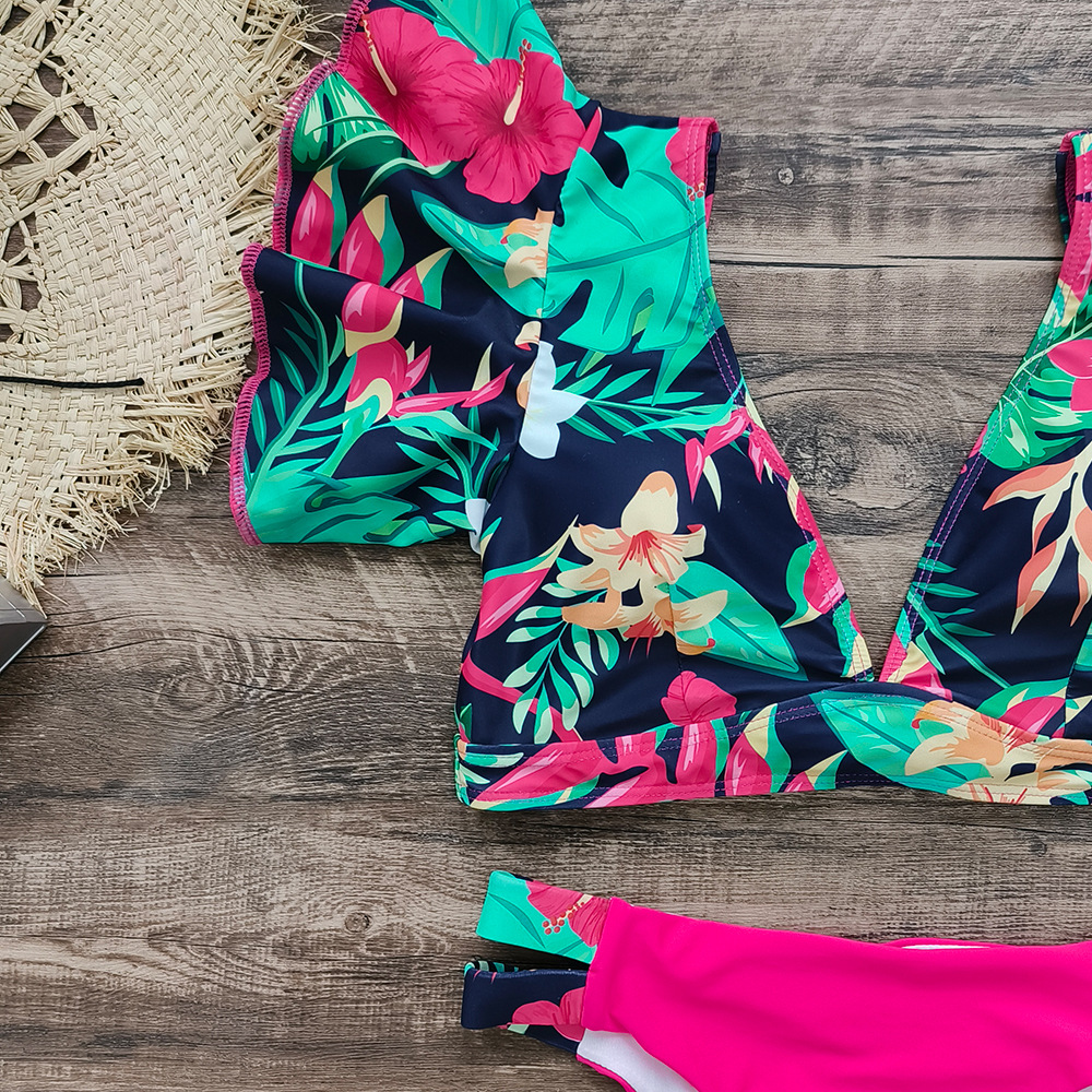 192g Weight Sexy Feel Of Sensation Briefs Panties Style Polyester Fabric Type 2 Pieces Set Quantity Swimming Pool, Beach Occasion Ditsy Floral Pattern Women's Gender Women's Ditsy Floral 2 Pieces Set Bikinis Swimwear 33