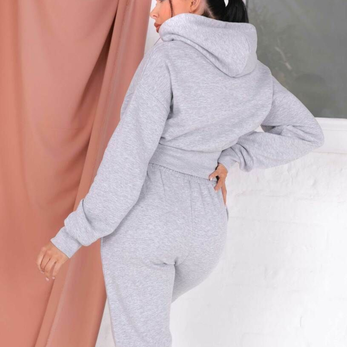 Solid Color Long Sleeve Hooded Sweater Pants Set NSMUZ89929