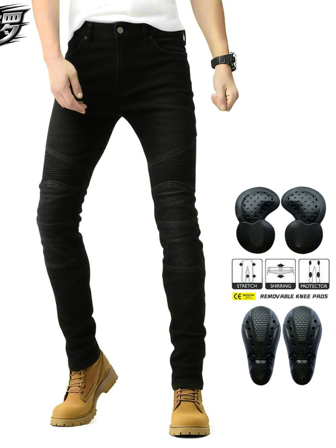 Vaqueros de moto VOLERO para hombre, para conducción al aire libre, estilo retro casual, desgastados, elásticos, todoterreno, pantalones anticaída. image 2