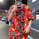 Factory wholesale new men's summer T-shirt thin loose northeast large flower cloth vest short sleeve half sleeve top T-shirt
