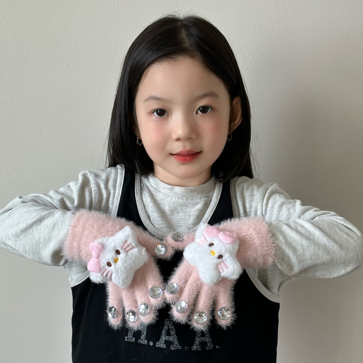 Guantes de niñas otoño y invierno para niños acolchados niñas de escritura de cinco dedos caliente a prueba de frío dibujos animados lindos