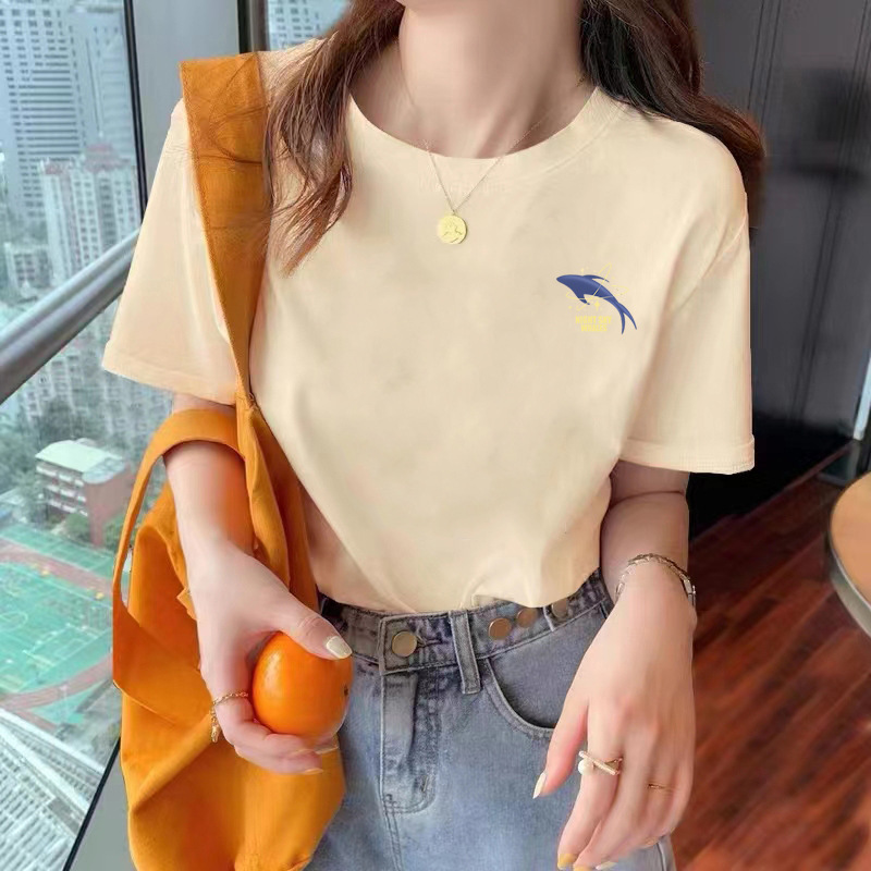 ゆるい純綿半袖tシャツ女性の夏服の新商品の中に上着の肩のデザイン感があります。|undefined