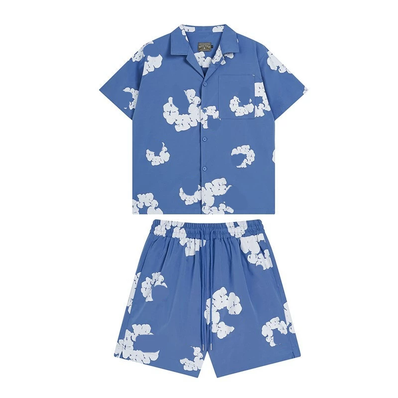 Трансграничный европейский и американский модный бренд Kapok, тканая рубашка с короткими рукавами и шортами с принтом для мужчин и женщин, летний тонкий костюм