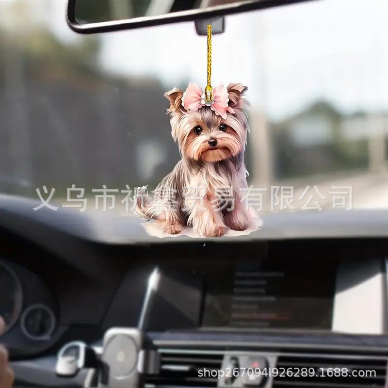 Acrylic Cute Yorkshire Dog Shaped Car Pendant Holiday Decorations Package Pendant Key Chain Christmas Decorations