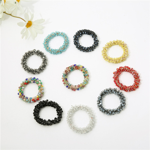 Korean style simple personalized crystal hair band ins Internet celebrity forest style best friend lady ponytail rubber band bracelet dual use