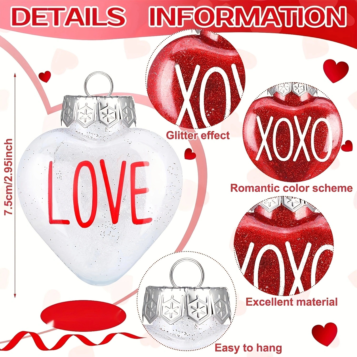 Día de San Valentín transfronterizo impresión amor 12 plástico PET polvo brillante amor colgante decoración de boda Qiuxi