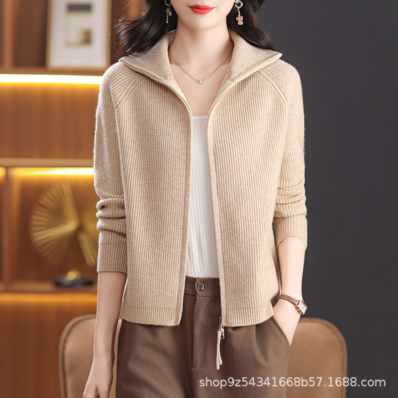 Solid Color Outwear Women's Spring Casual Lapel Knitted Top Autumn and Winter 2025 New Spring & Fall Style Versatile Women's Clothing
