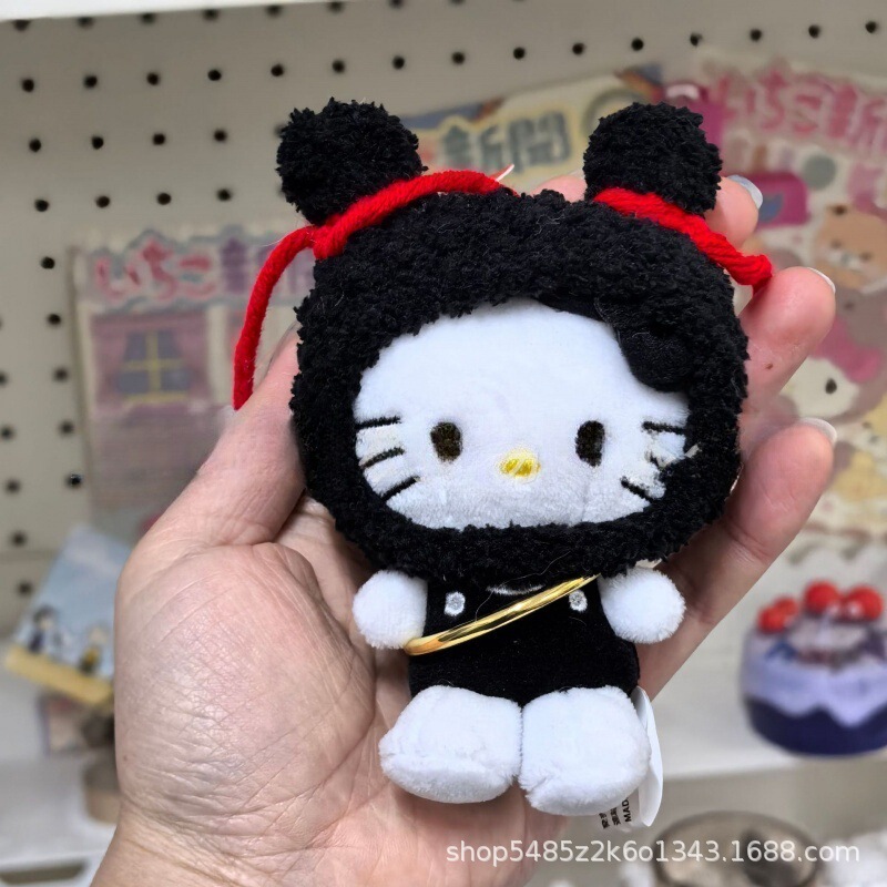 黑色草帽kitty帽宝宝挂件爱心扣公仔玩偶可爱赫本风挂饰钥匙扣|undefined