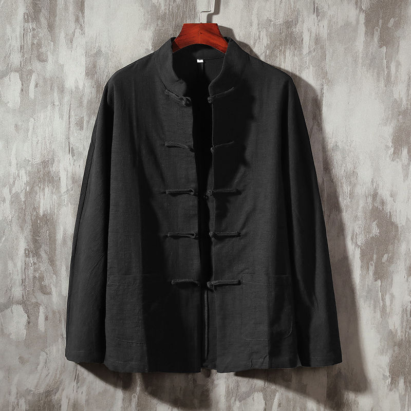 Primavera y otoño Nuevo estilo chino retro para hombres Camisa de lino de estilo chino Camisa de manga larga con hebilla de algodón y lino para hombres con cuello alto Traje Tang image 10