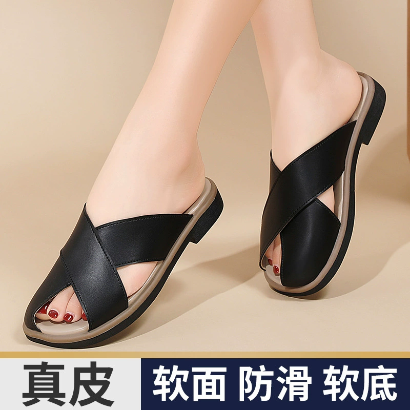 2025 новые летние сандалии для верхней одежды для женщин, модные женские тапочки в стиле ретро, ​​нескользящая мягкая подошва, удобная женская обувь из натуральной кожи.