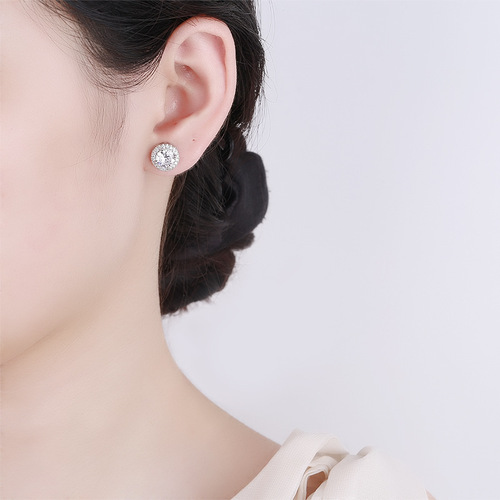 Cross-border imitation moissanite full diamond princess round earrings, feminine women's round small gift earrings, earrings