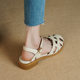 2023 Summer new retro hollow closed toe sandals women's chunky heel casual white back empty outer wear half slippers flat