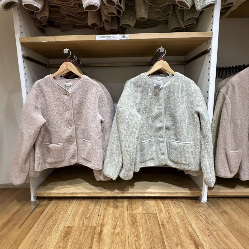 Japanese single women's imitation lamb fleece round neck loose cardigan/warm coat autumn and winter 2024 new 47293