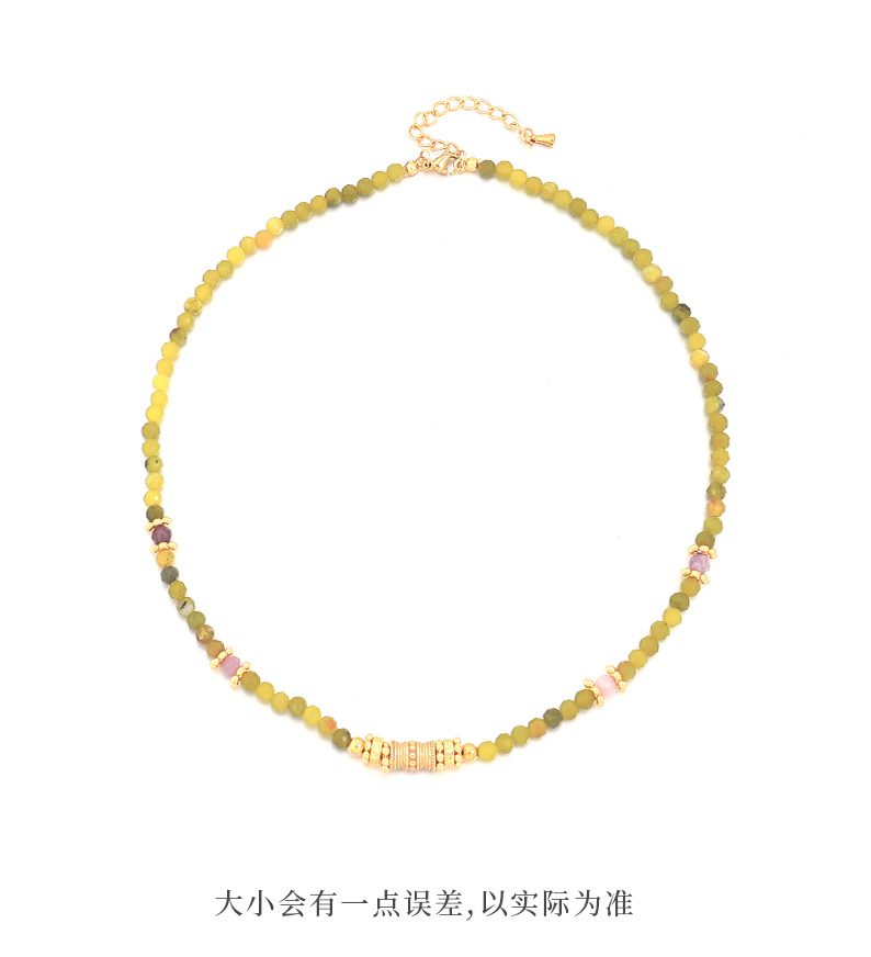 Linglang Vintage Forest Style Green Beaded Necklace Natural Stone Collarbone Chain Handmade Beaded Jewelry