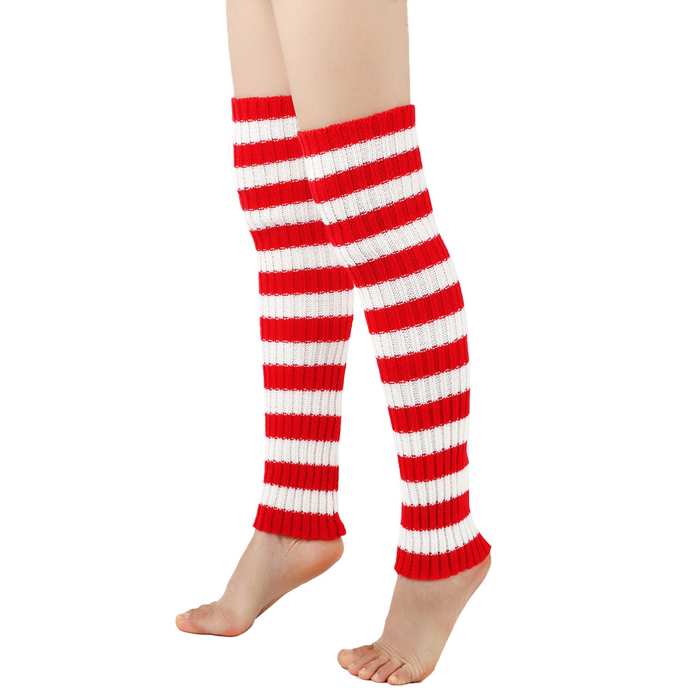 Warm woolen men women, leg warmers for autumn and winter, knitted foot protection colorful striped boot covers, stacked_voghion.com