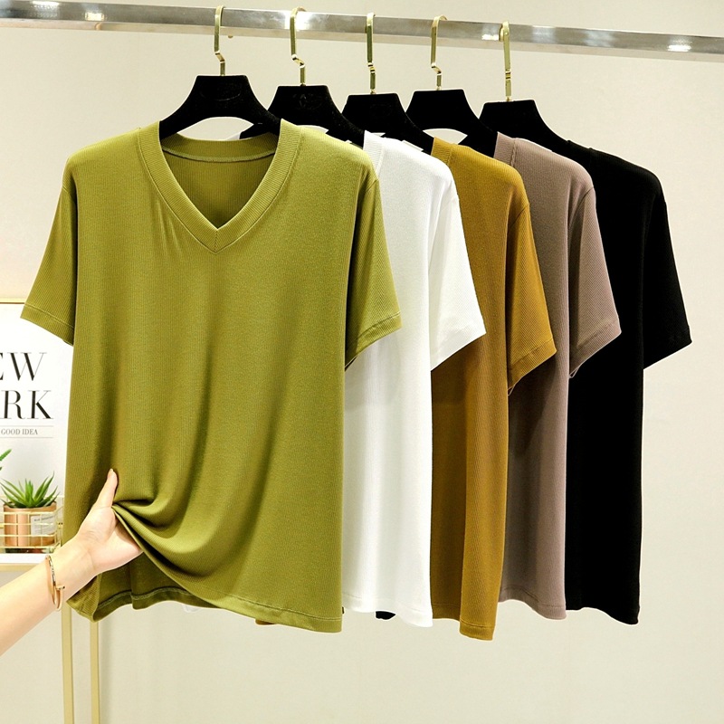 Summer solid knitted white design T-shirt