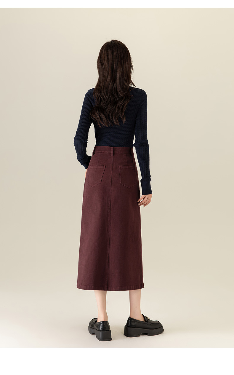 Váy denim đỏ nữ dài trung bình, cạp cao, xẻ tà, dáng thẳng — Màu đỏ Angora chi tiết 25