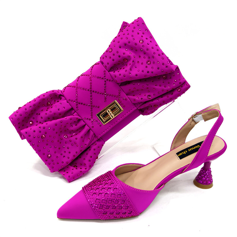 Women's bright shoes bag suit summer high heel pointed sandals color block rhinestone embellishment with butterfly bag