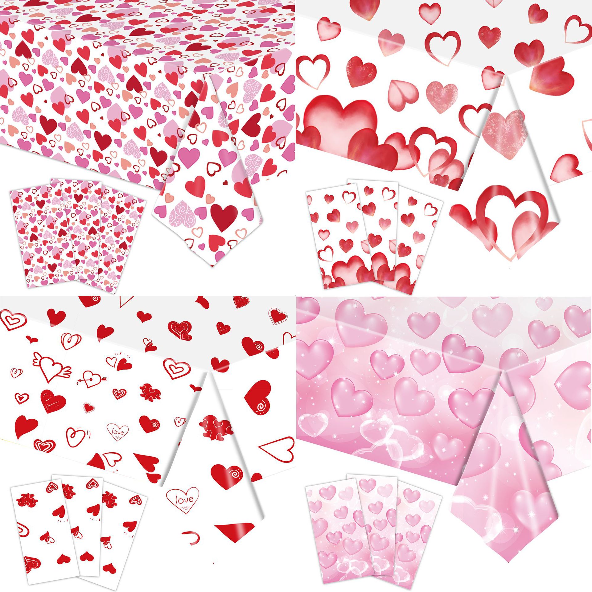 2026 New Valentine's Day Heart Tablecloth Pink Heart Holiday Party Decoration Tablecloth Disposable Pe Tablecloth