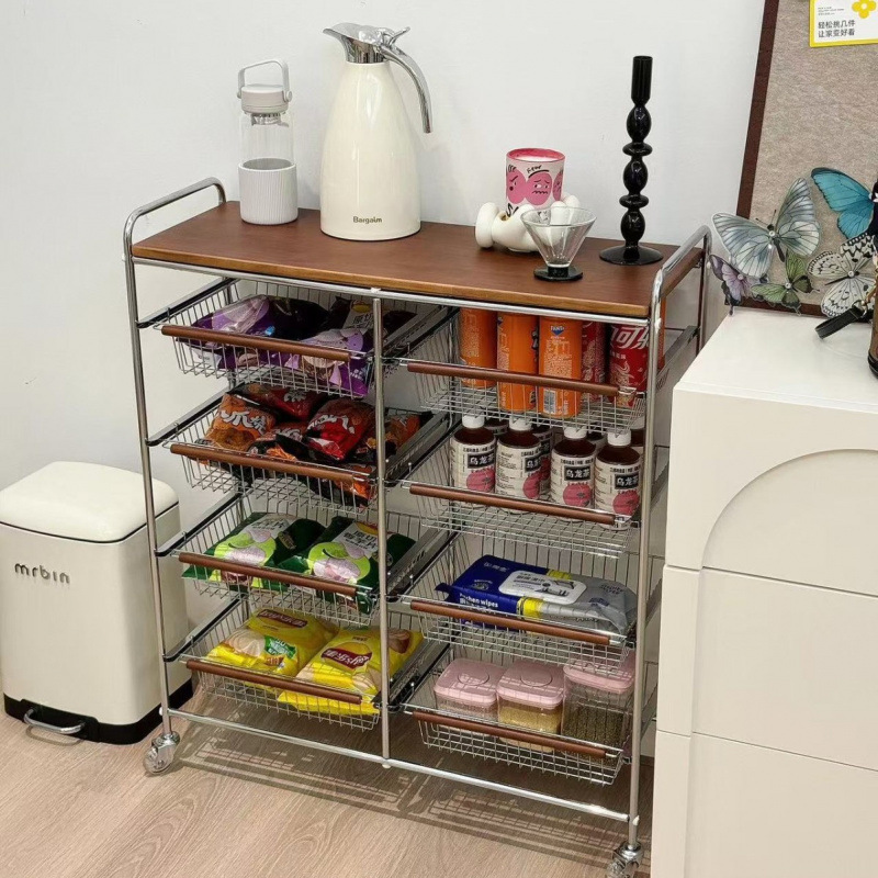 中古小推车客厅零食置物架落地移动厨房果蔬收纳多功能家用餐边柜|undefined