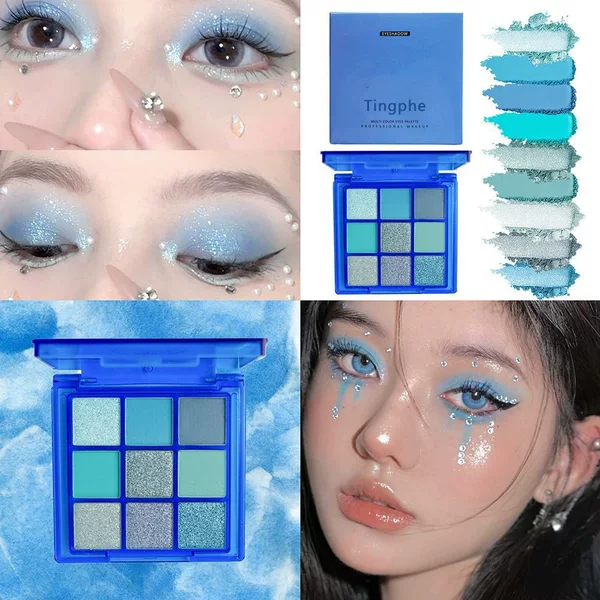 New Nine-Color Blue Eyeshadow Ins Pearlescent Matte Eye Makeup Affordable Makeup Waterproof and Sweat-Proof Performance Stage Makeup