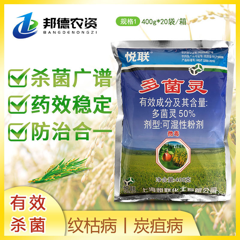 Yuelian 50% Carbendazim Gardening Apple Rice Sheath Blight Anthrax Leaf Spot Soil Pesticide Fungicide 400g