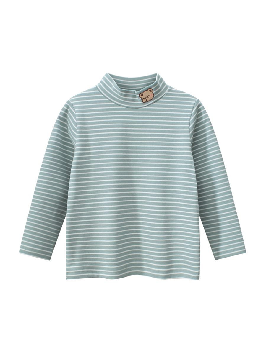 27kids ropa de otoño para niños camisa de fondo a rayas para niños de cuello medio y alto ropa de bebé bordado de una pieza