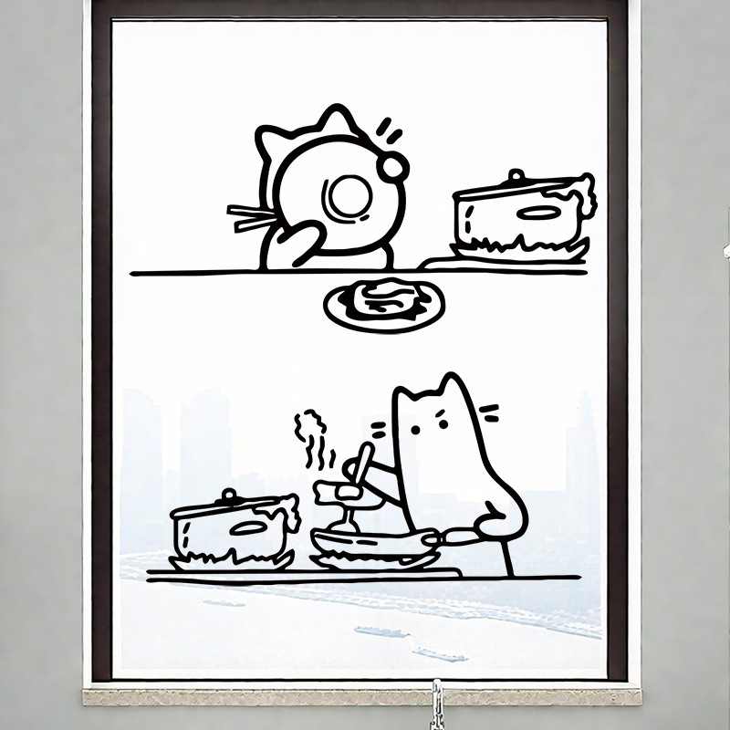 Creative Stickers for Cats Eating Rice, Kitchen Window Sliding Door Glass Stickers, Decorative Anti-Collision Restaurant Layout Wall Stickers