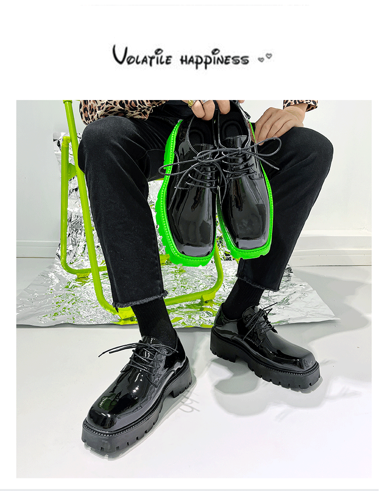 2024 Gros bout carré retourné en cuir nouveau gâteau éponge à semelle épaisse chaussures derby décontractées surélevées, chaussures basses de niche à la mode_voghion.com