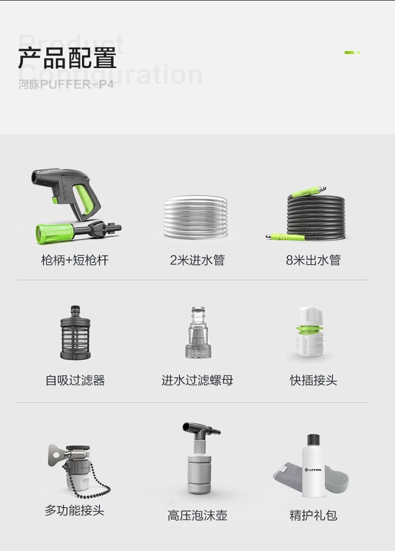 Greenfield Pufferfish Ultra-High Pressure Car Washer Household 220V Water Pump Fully Automatic Cleaning Machine Water Gun High Power Handy Gadget
