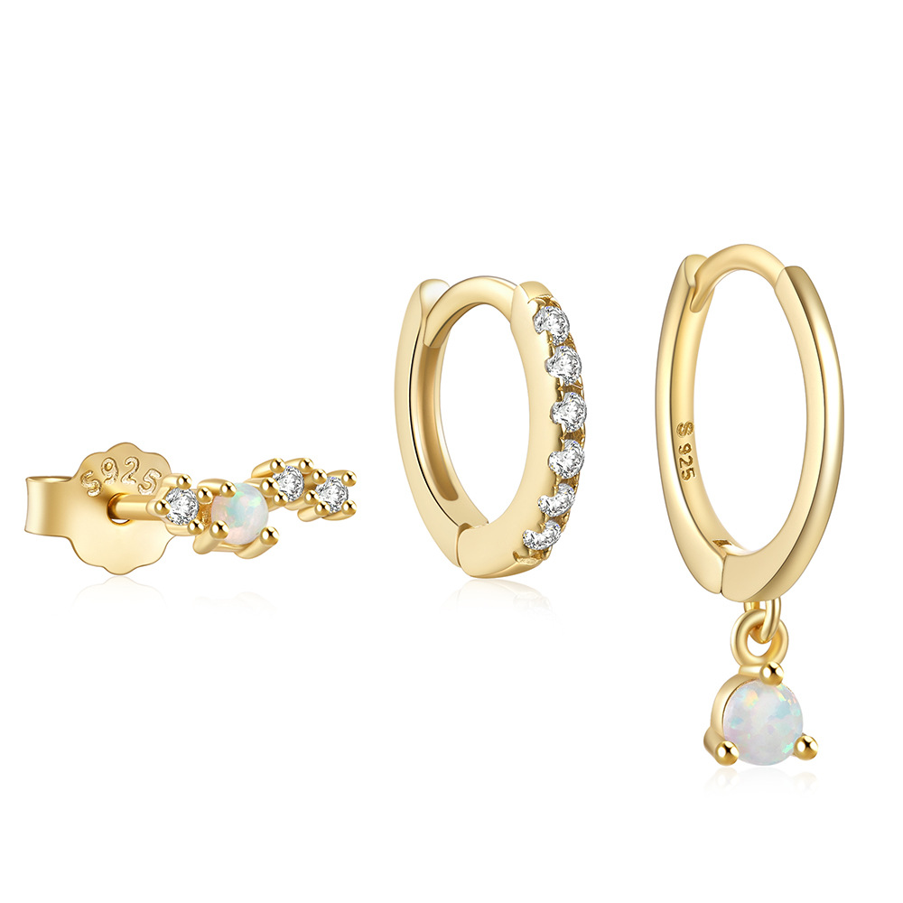 4g Weight Zircon Inlay Material Earrings Classification 3 Pieces Set Quantity Daily Occasion 925 Sterling Silver Material Geometric Pattern Women's Gender Plating, Inlay Design Simple Style Style 3 Pieces Set 925 Sterling Silver Zircon Geometric Earrings 104