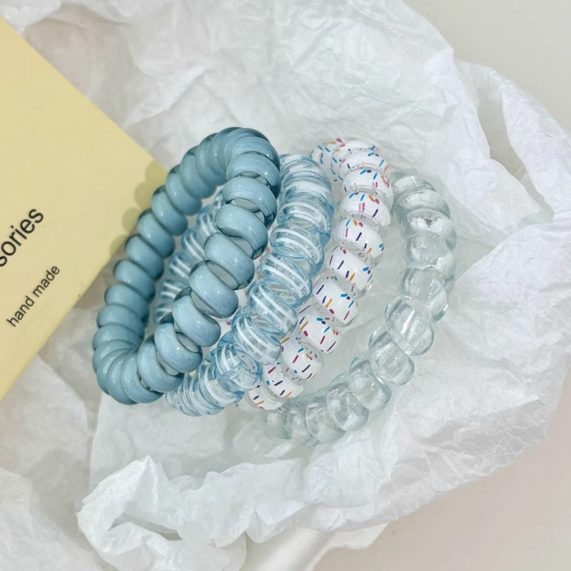 Moda de color gelatina esmerilado cabello telefónico bucle de cabello de alta elasticidad duradera correa de goma simple mujer cabeza de cabello de cola de caballo toque de cabello