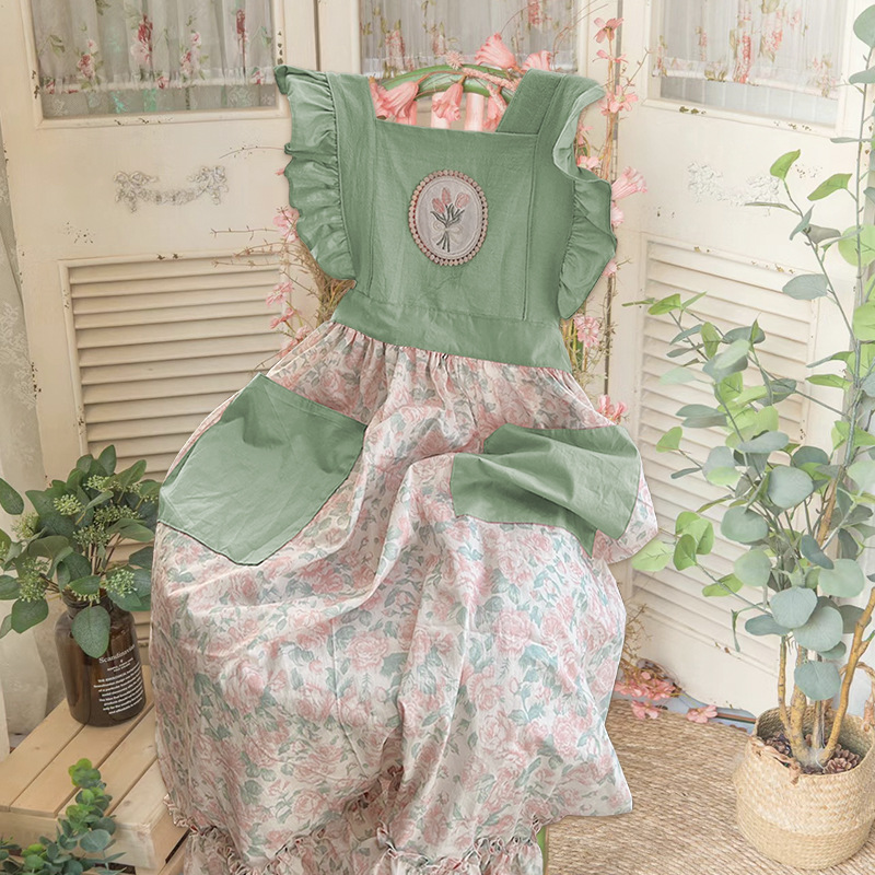 녹색 꽃무늬 앞치마(러플)