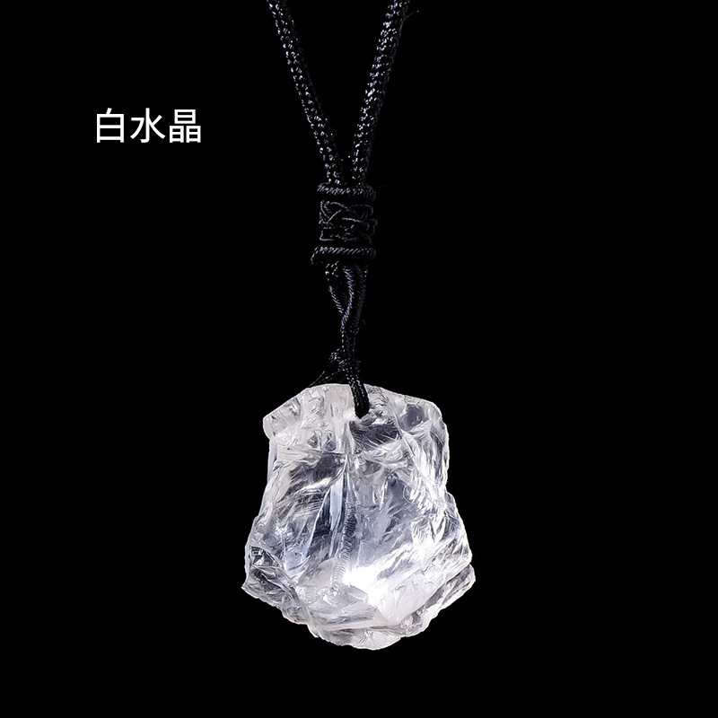 跨境热销天然水晶原石吊坠粉水晶紫水黄水晶原石项链饰品挂件批发|undefined