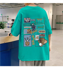 貓和老鼠短袖T恤男夏季潮流圓領卡通印花半袖ins韓版寬松體恤男