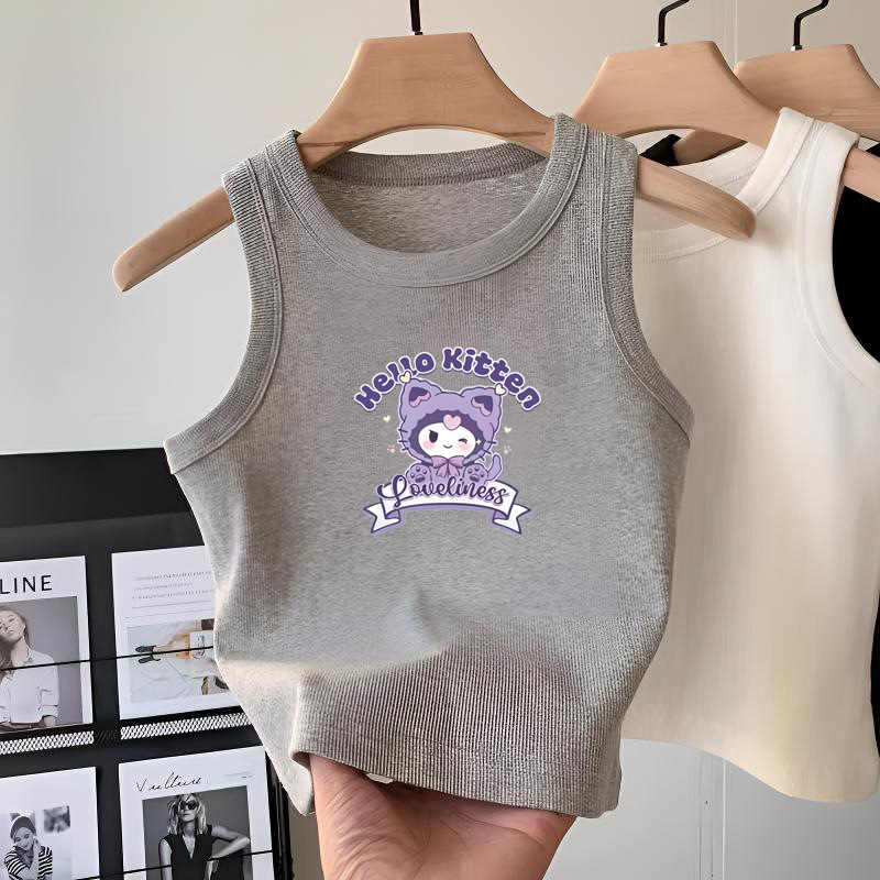 Girls' Clothing Pure Cotton Gray Sleeveless T-Shirt Vest Summer Korean Style Medium and Large Children's Fashionable Suspender Tops for Outer Wear