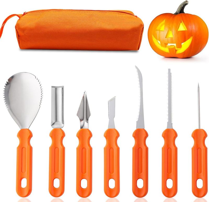 国境を越えた新型ハロウィーンカボチャ彫刻道具7点セットステンレス陶泥道具スクレーパーカボチャ掘削スプーン|undefined