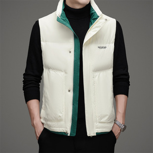 High-grade waistcoat men's middle-aged and young 2024 autumn and winter new stand collar solid color down vest duck down coat men's clothing