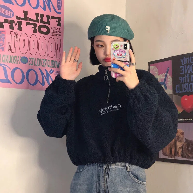 羊羔绒外套女冬季加绒加厚韩版宽松百搭情侣立领慵懒风2024新款潮