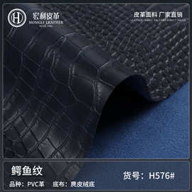 批发现货1.6mm鳄鱼纹皮革面料 PVC仿真皮麂皮绒底布 箱包手袋革