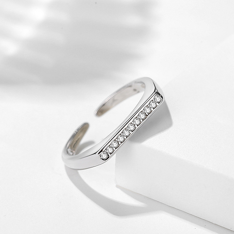 S925 plata esterlina diamante cuadrado anillo de las mujeres ins estilo diseño abierto anillo de dedo índice estilo simple estilo japonés y coreano