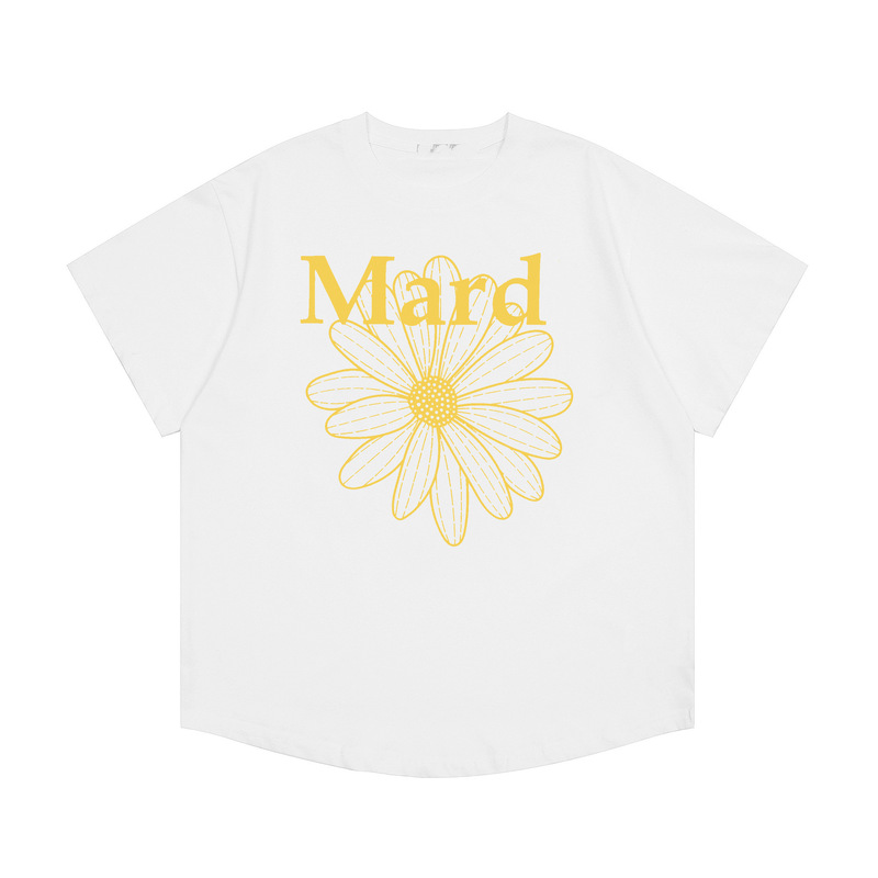韓国マルディトレンディな半袖フラワープリントゴールドハイシルバー夏ラウンドネック純綿ルーズTシャツトップトレンディ|undefined