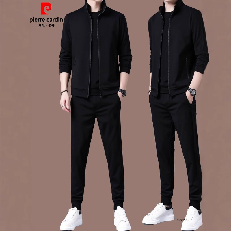 Pierre Cardin Spring & Fall New High-End Men's Mulberry Silk Casual Sports Suit Fashionable and Versatile Three-Piece Suit