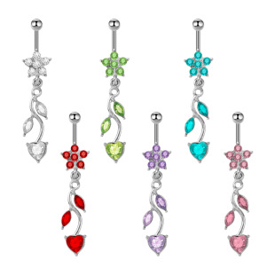 European and American new recommend medical stainless steel navel nail creative love tree Vine zircon navel buckle navel ring piercing jewelry