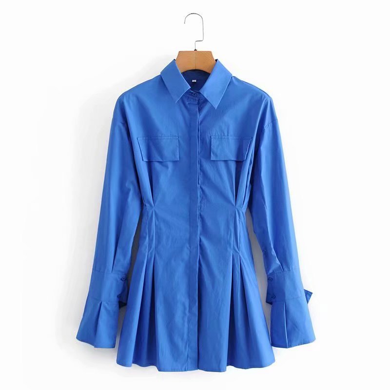 waist folds shirt lapel skirt dress nihaostyles clothing wholesale NSAM81058