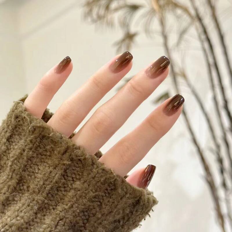 Kaishen Wearing Armor [Short T] New Autumn and Winter Simple Coffee Gradient Short Removable Nail Art Patch