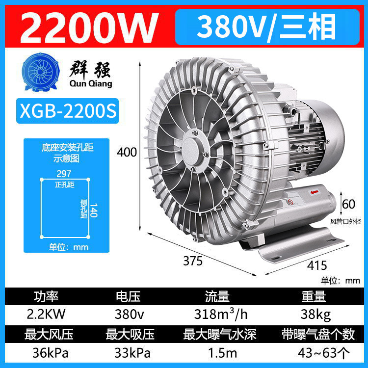 渦送風機工業用ハイパワー 220v 魚池エアレーションエアレーター送風と吸引兼用防爆高圧送風機|undefined
