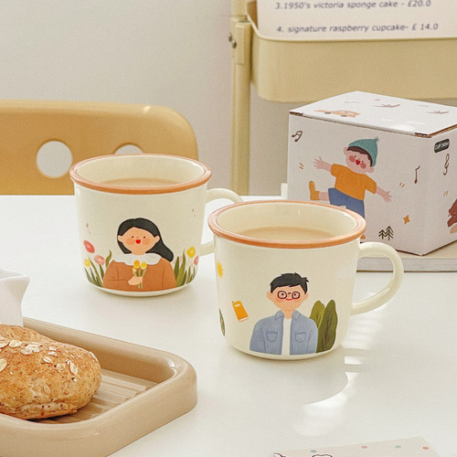 Wholesale family creative mugs, high-looking cartoon ceramic mugs, household couple breakfast mugs, cute souvenirs