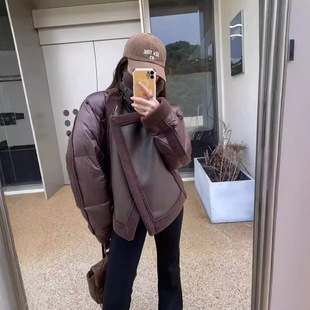 Lamb wool stitching fur one 2024 new down jacket women's Korean fashion high-end white duck down coat