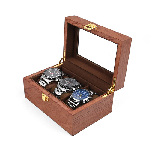 New Wholesale Walnut 3 Position Watch Box Retro Wooden Watch Storage Box Display Wooden Box